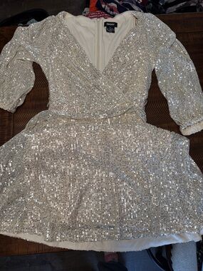 DKNY Silver Sequin Wrap-Style Girls' Party Dress